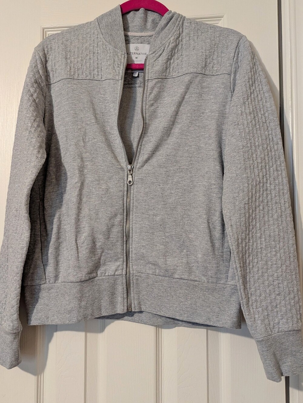 Alternative Apparel Light Gray Quilted-Sleeve Zip Jacket - M